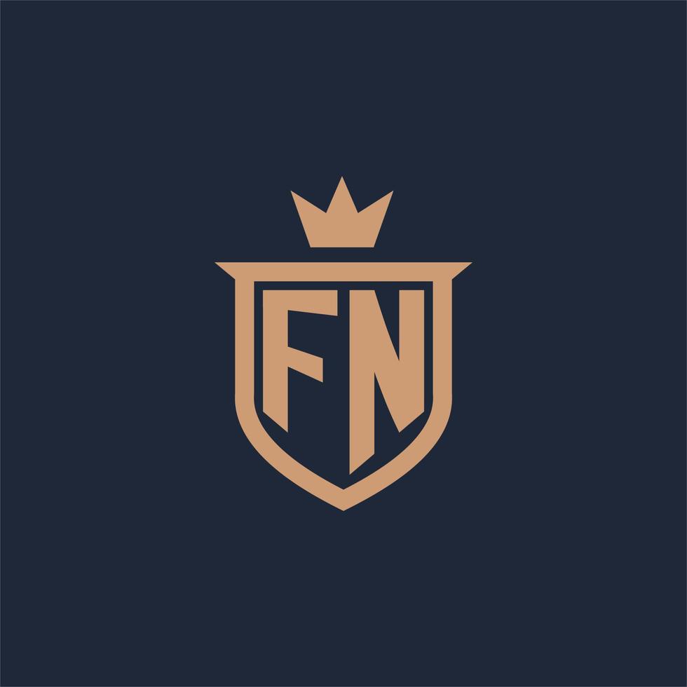 logo initial monogramme fn avec style bouclier et couronne vecteur