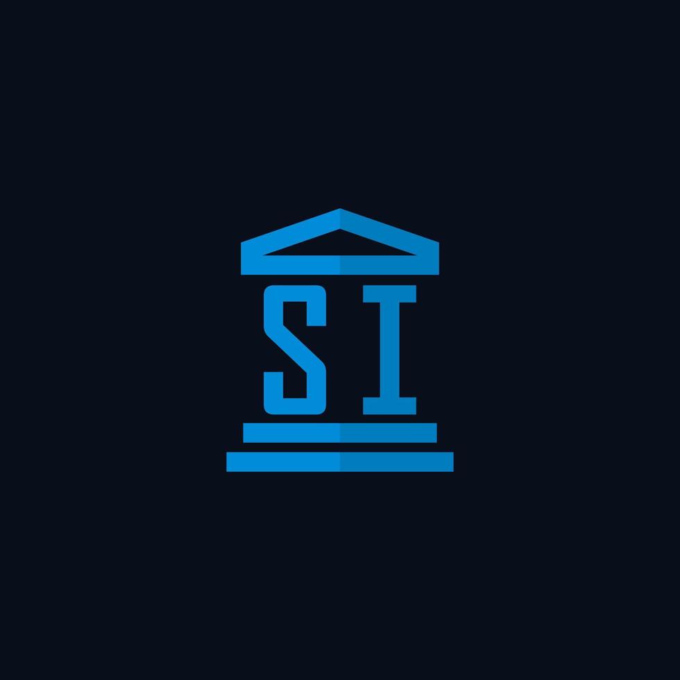 si monogramme de logo initial avec vecteur de conception d'icône de bâtiment de palais de justice simple