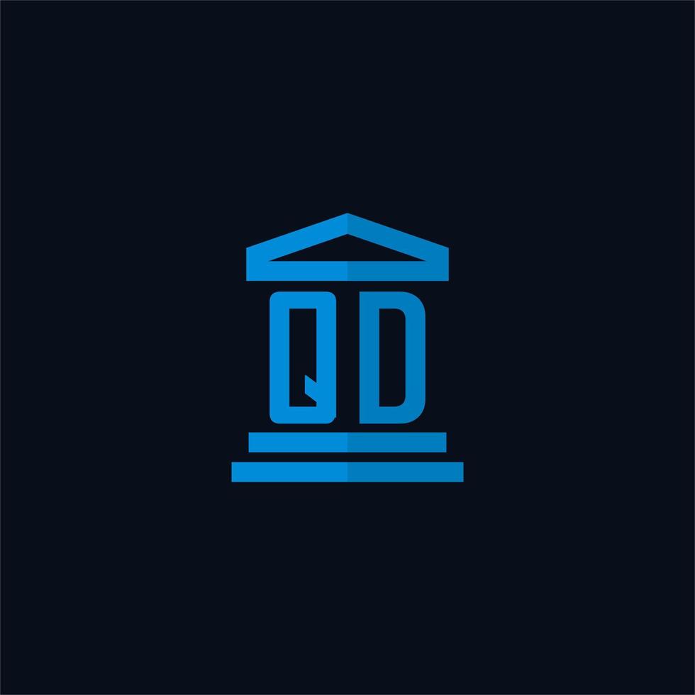 monogramme de logo initial qd avec vecteur de conception d'icône de bâtiment de palais de justice simple