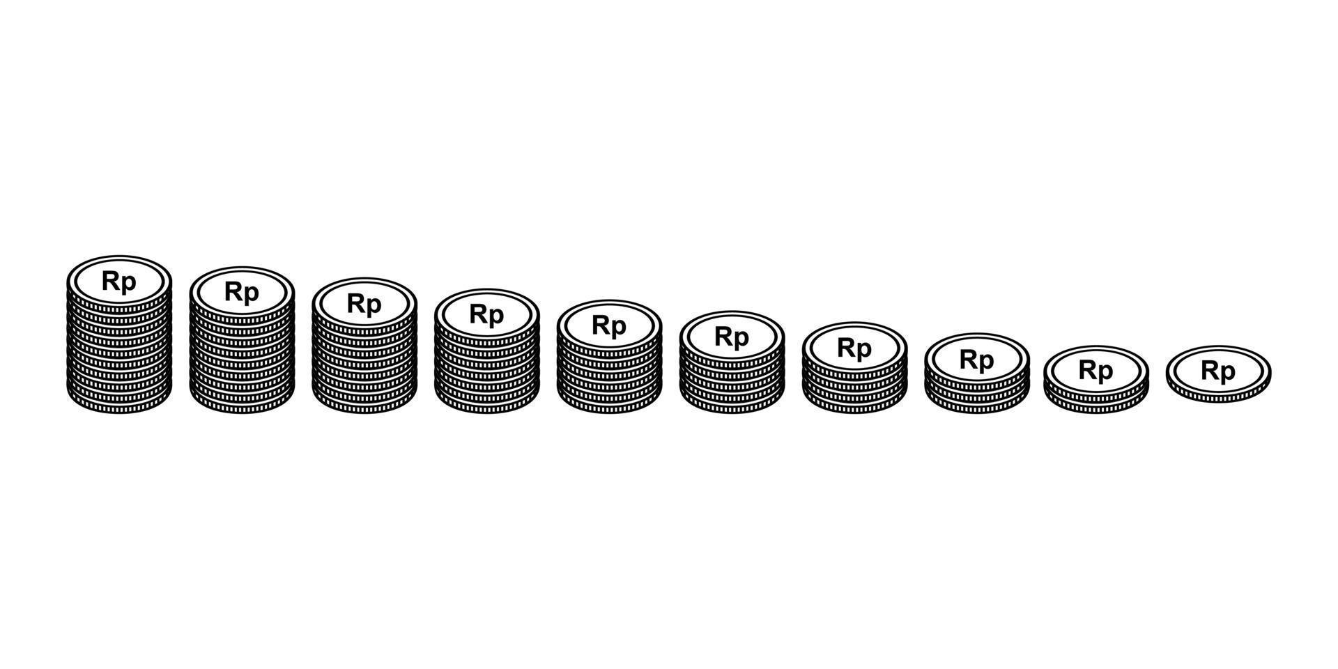 pile de monnaie indonésienne, rupiah, idr, symbole d'icône pile d'argent. illustration vectorielle vecteur