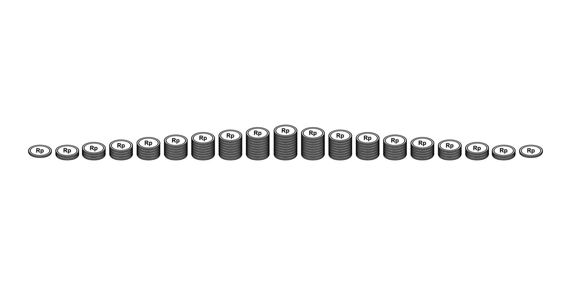 pile de monnaie indonésienne, rupiah, idr, symbole d'icône pile d'argent. illustration vectorielle vecteur