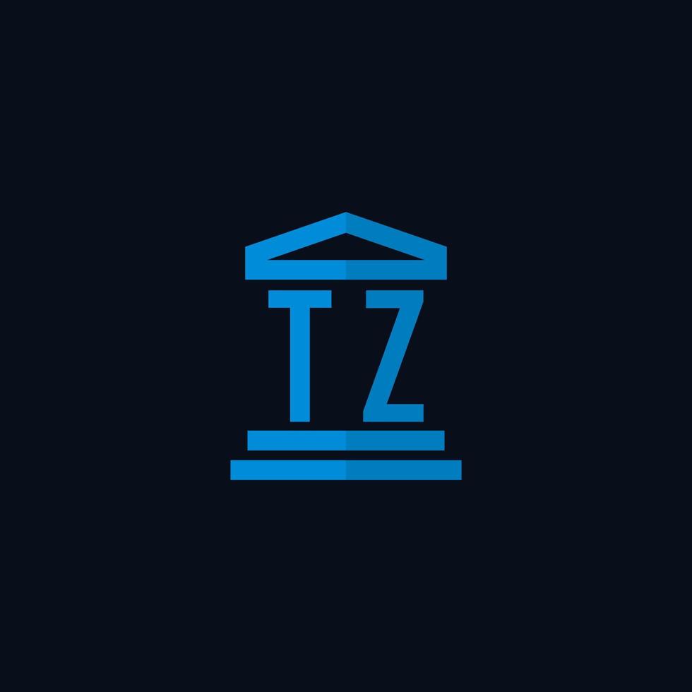 monogramme de logo initial tz avec vecteur de conception d'icône de bâtiment de palais de justice simple