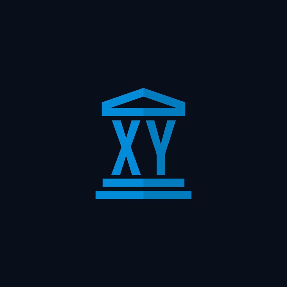 monogramme de logo initial xy avec vecteur de conception d'icône de bâtiment de palais de justice simple