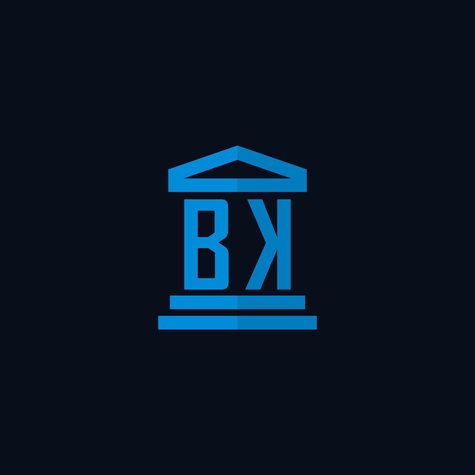 monogramme de logo initial bk avec vecteur de conception d'icône de bâtiment de palais de justice simple