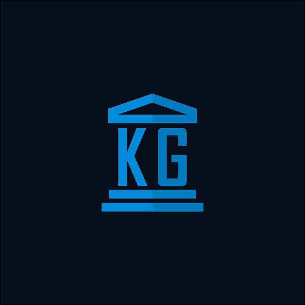 kg monogramme de logo initial avec vecteur de conception d'icône de bâtiment de palais de justice simple