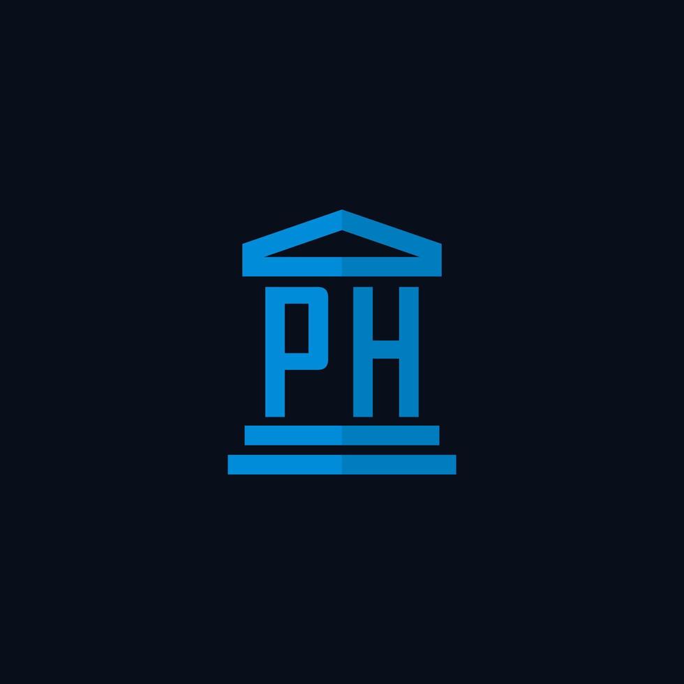 monogramme de logo initial ph avec vecteur de conception d'icône de bâtiment de palais de justice simple