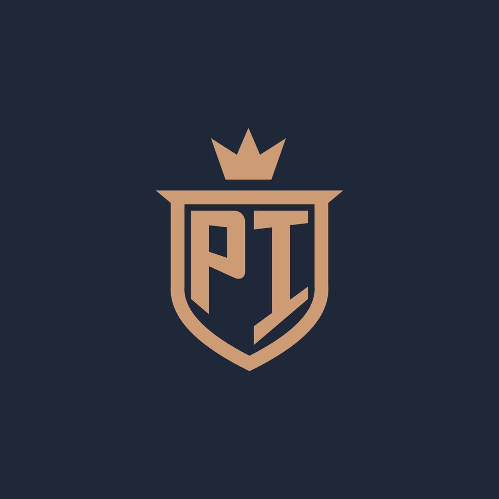 logo initial monogramme pi avec style bouclier et couronne vecteur