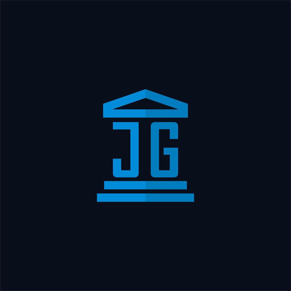 monogramme de logo initial jg avec vecteur de conception d'icône de bâtiment de palais de justice simple