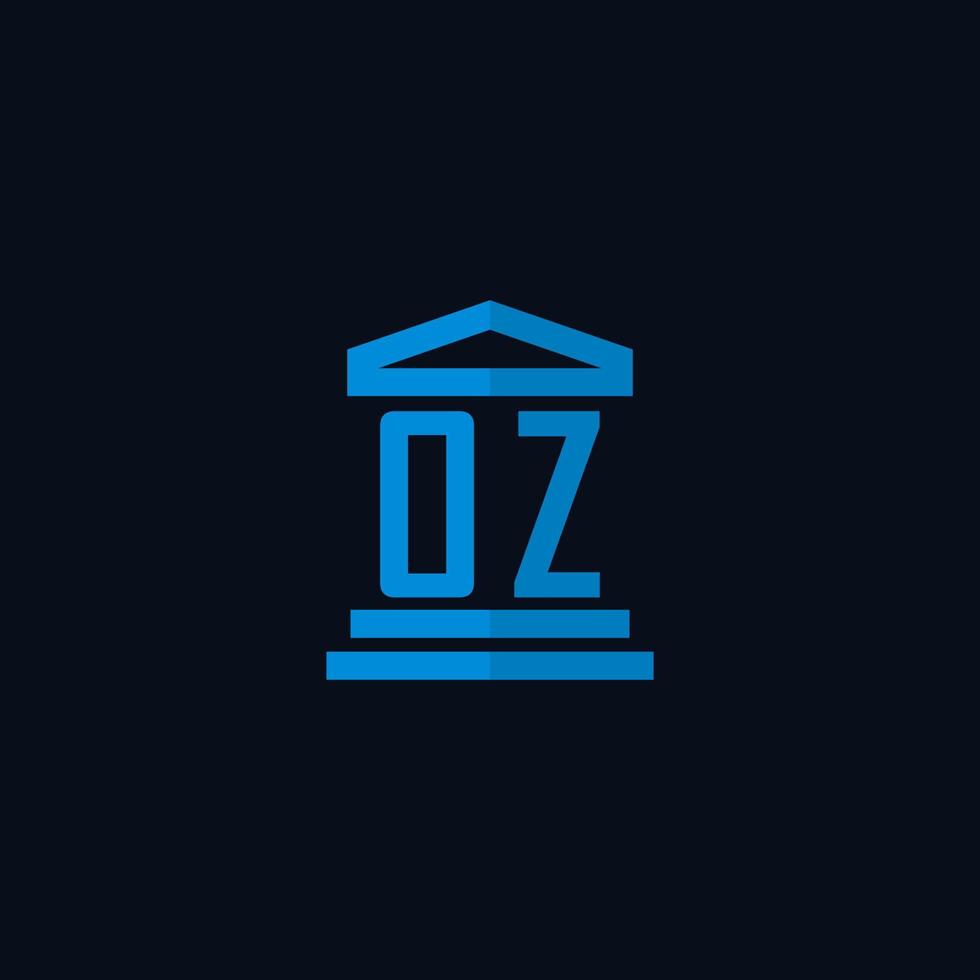 monogramme de logo initial oz avec vecteur de conception d'icône de bâtiment de palais de justice simple