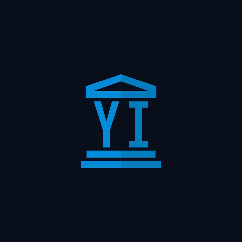 yi monogramme de logo initial avec vecteur de conception d'icône de bâtiment de palais de justice simple