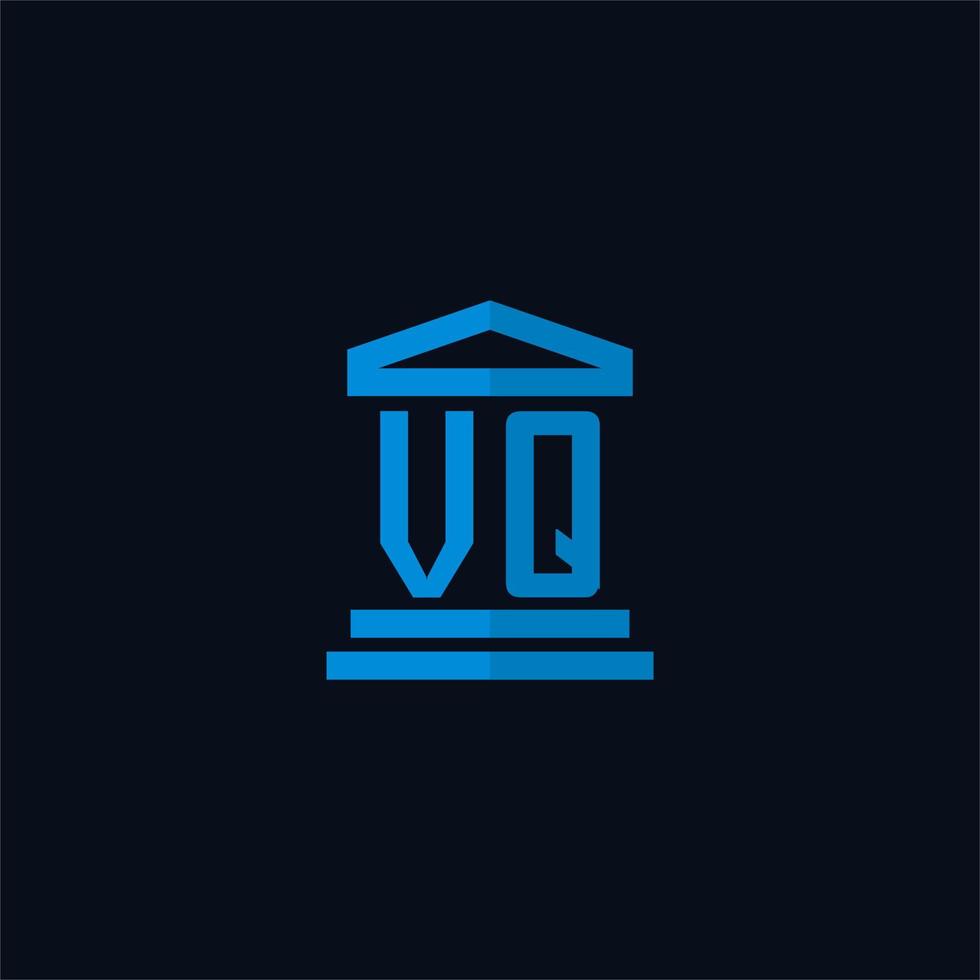 monogramme de logo initial vq avec vecteur de conception d'icône de bâtiment de palais de justice simple