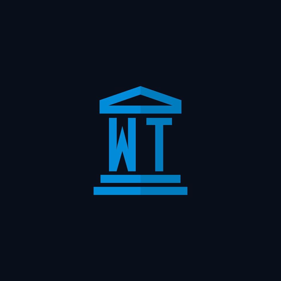wt monogramme de logo initial avec vecteur de conception d'icône de bâtiment de palais de justice simple