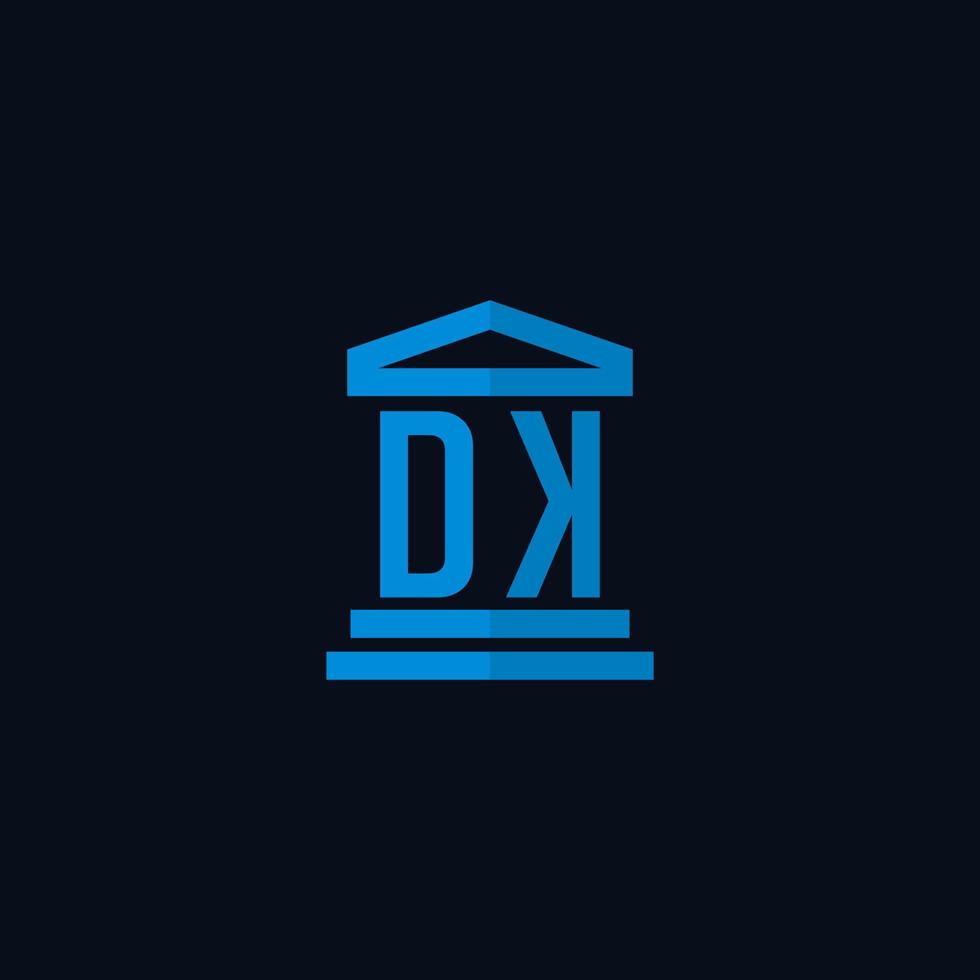 monogramme de logo initial dk avec vecteur de conception d'icône de bâtiment de palais de justice simple