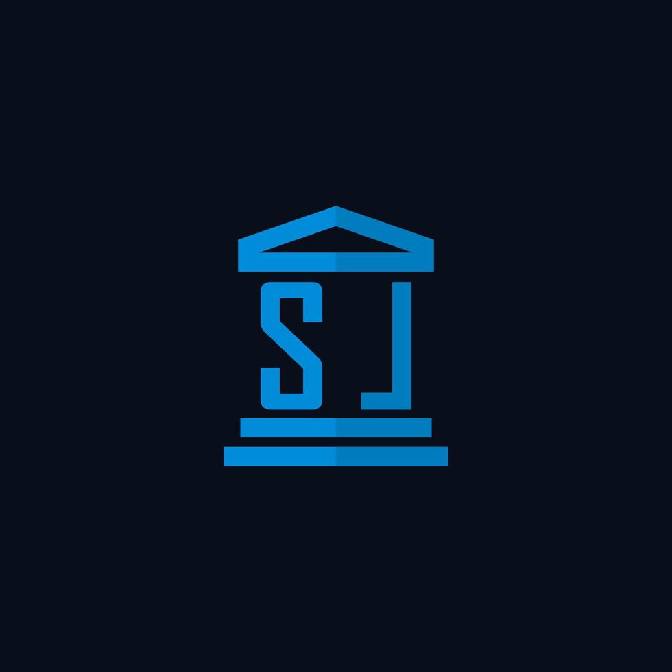 monogramme de logo initial sl avec vecteur de conception d'icône de bâtiment de palais de justice simple