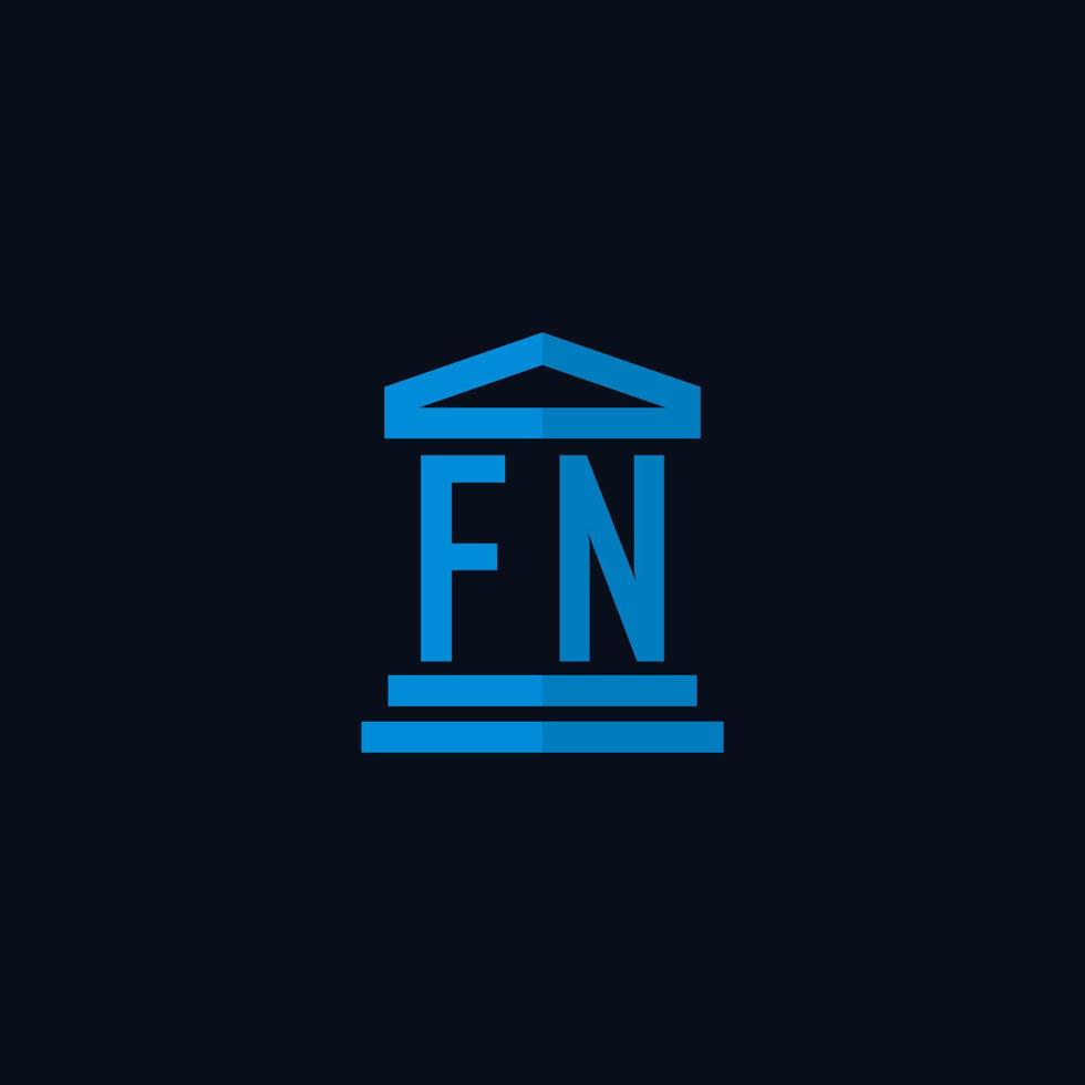 monogramme de logo initial fn avec vecteur de conception d'icône de bâtiment de palais de justice simple