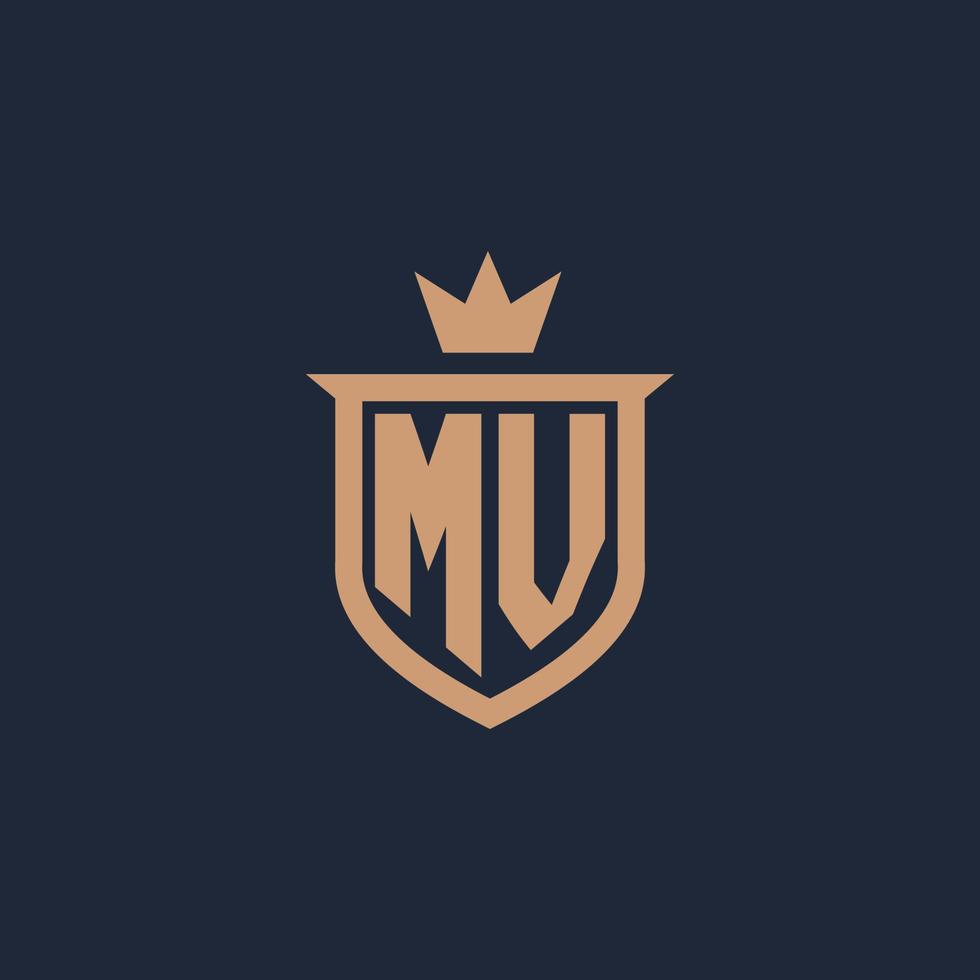 logo initial monogramme mv avec bouclier et couronne vecteur