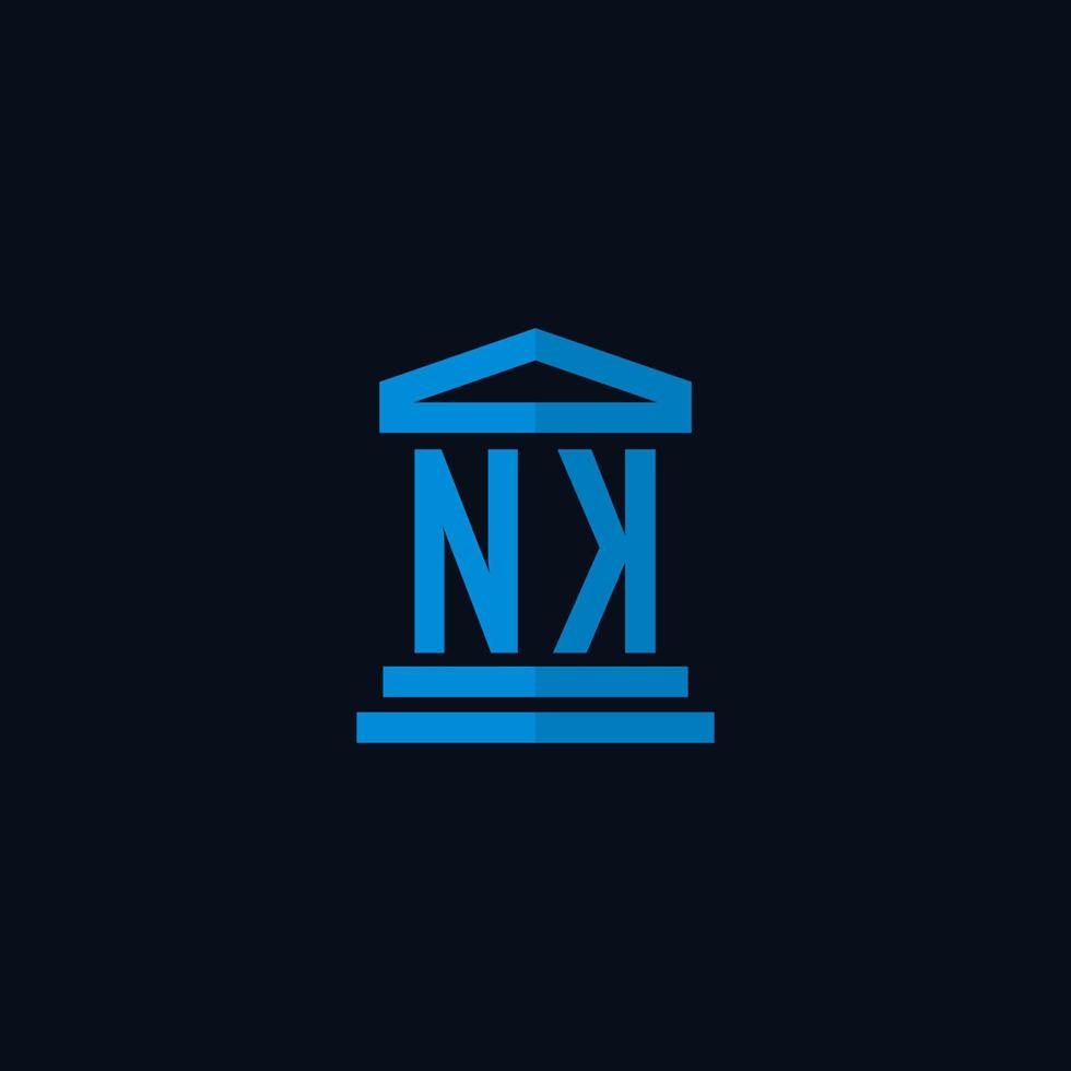 monogramme de logo initial nk avec vecteur de conception d'icône de bâtiment de palais de justice simple