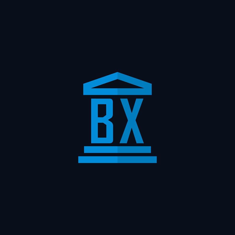 monogramme de logo initial bx avec vecteur de conception d'icône de bâtiment de palais de justice simple