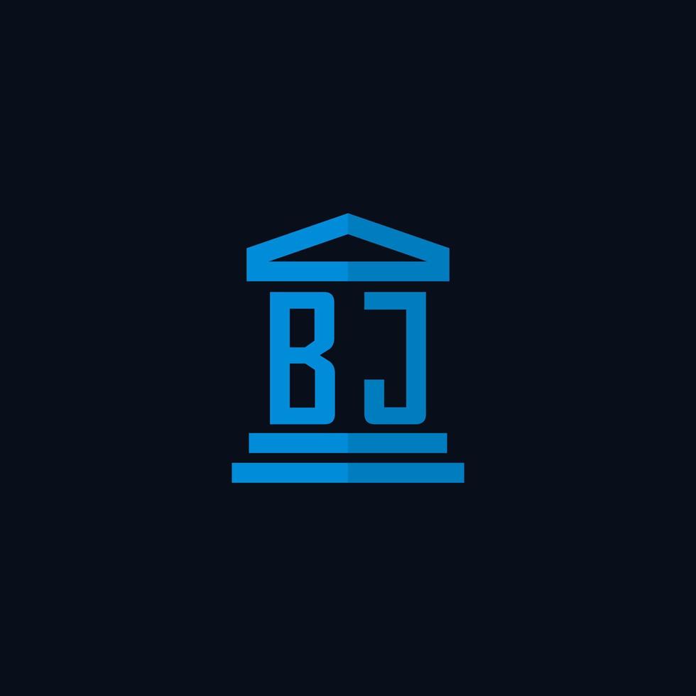 monogramme de logo initial bj avec vecteur de conception d'icône de bâtiment de palais de justice simple