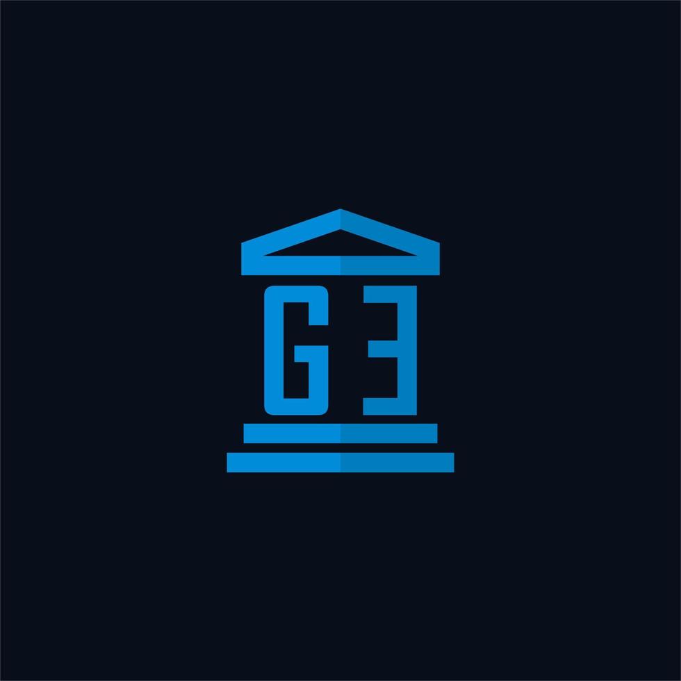 monogramme de logo initial ge avec vecteur de conception d'icône de bâtiment de palais de justice simple