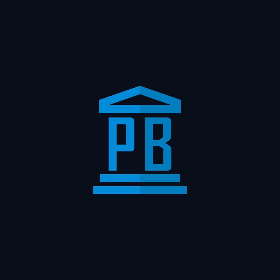 monogramme de logo initial pb avec vecteur de conception d'icône de bâtiment de palais de justice simple