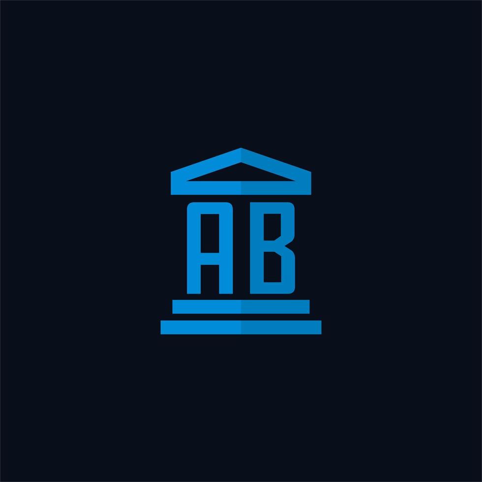 monogramme de logo initial ab avec vecteur de conception d'icône de bâtiment de palais de justice simple