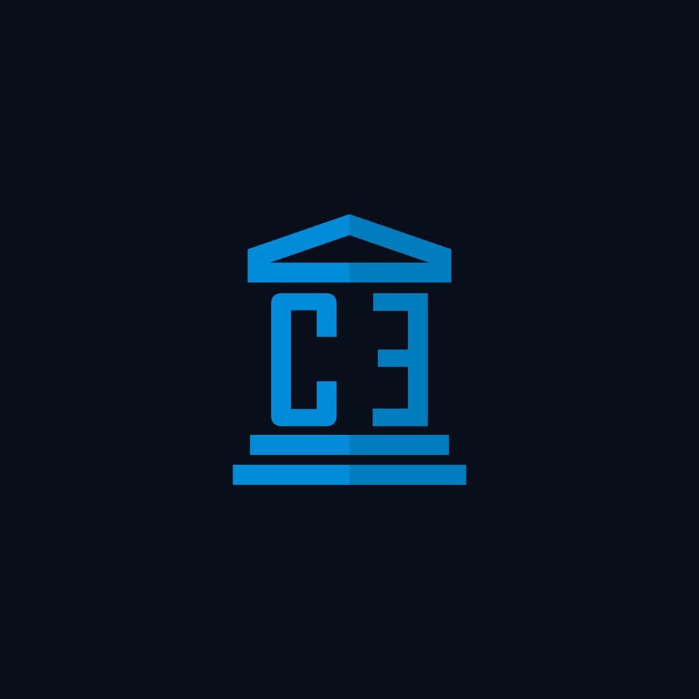 monogramme de logo initial ce avec vecteur de conception d'icône de bâtiment de palais de justice simple