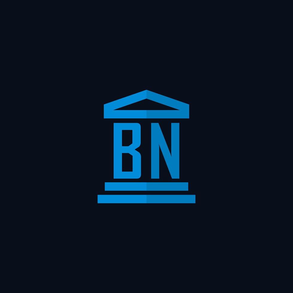 monogramme de logo initial bn avec vecteur de conception d'icône de bâtiment de palais de justice simple