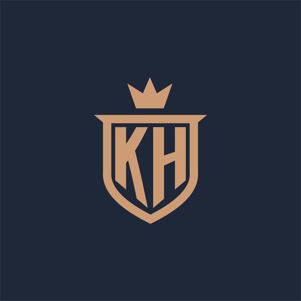 logo initial monogramme kh avec style bouclier et couronne vecteur
