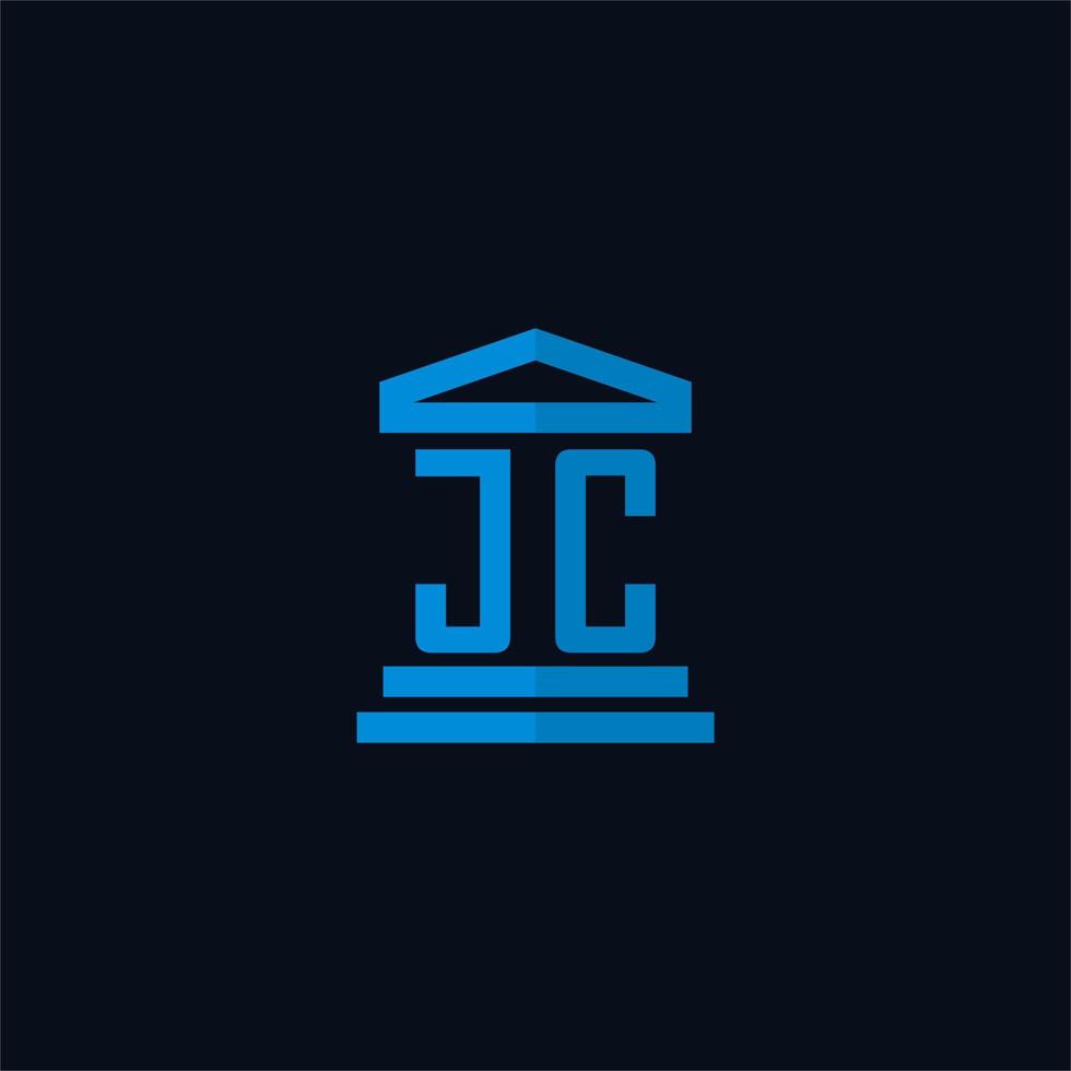 monogramme de logo initial jc avec vecteur de conception d'icône de bâtiment de palais de justice simple