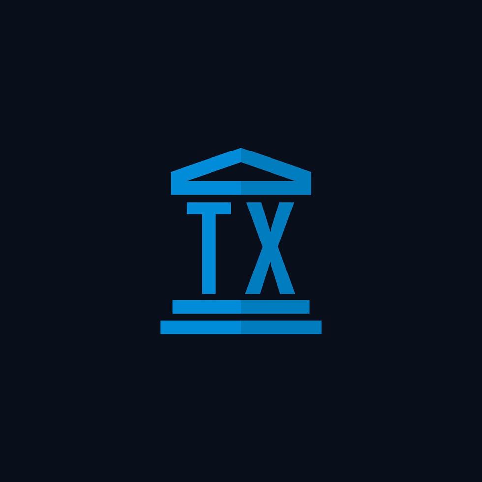 monogramme de logo initial tx avec vecteur de conception d'icône de bâtiment de palais de justice simple