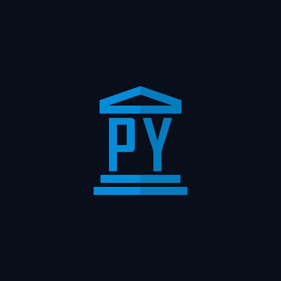 monogramme de logo initial py avec vecteur de conception d'icône de bâtiment de palais de justice simple