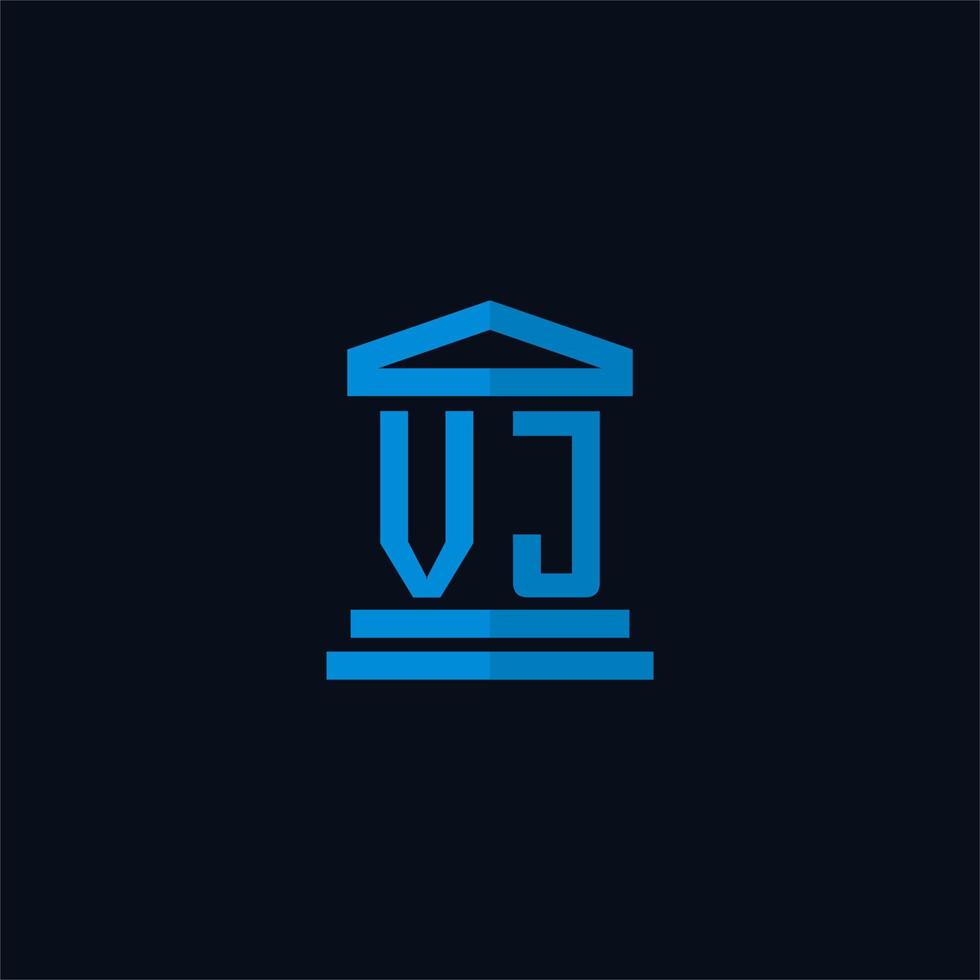 monogramme de logo initial vj avec vecteur de conception d'icône de bâtiment de palais de justice simple