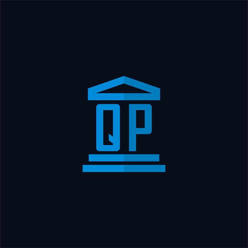 monogramme de logo initial qp avec vecteur de conception d'icône de bâtiment de palais de justice simple