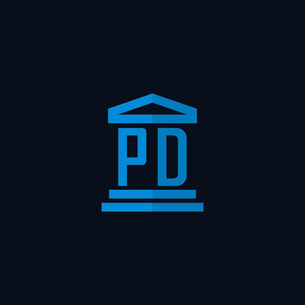 monogramme de logo initial pd avec vecteur de conception d'icône de bâtiment de palais de justice simple