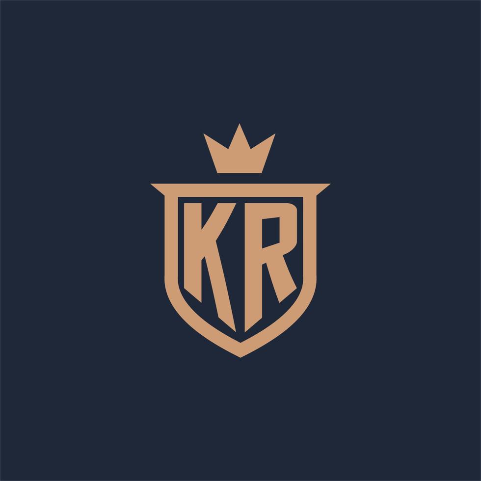 logo initial monogramme kr avec style bouclier et couronne vecteur