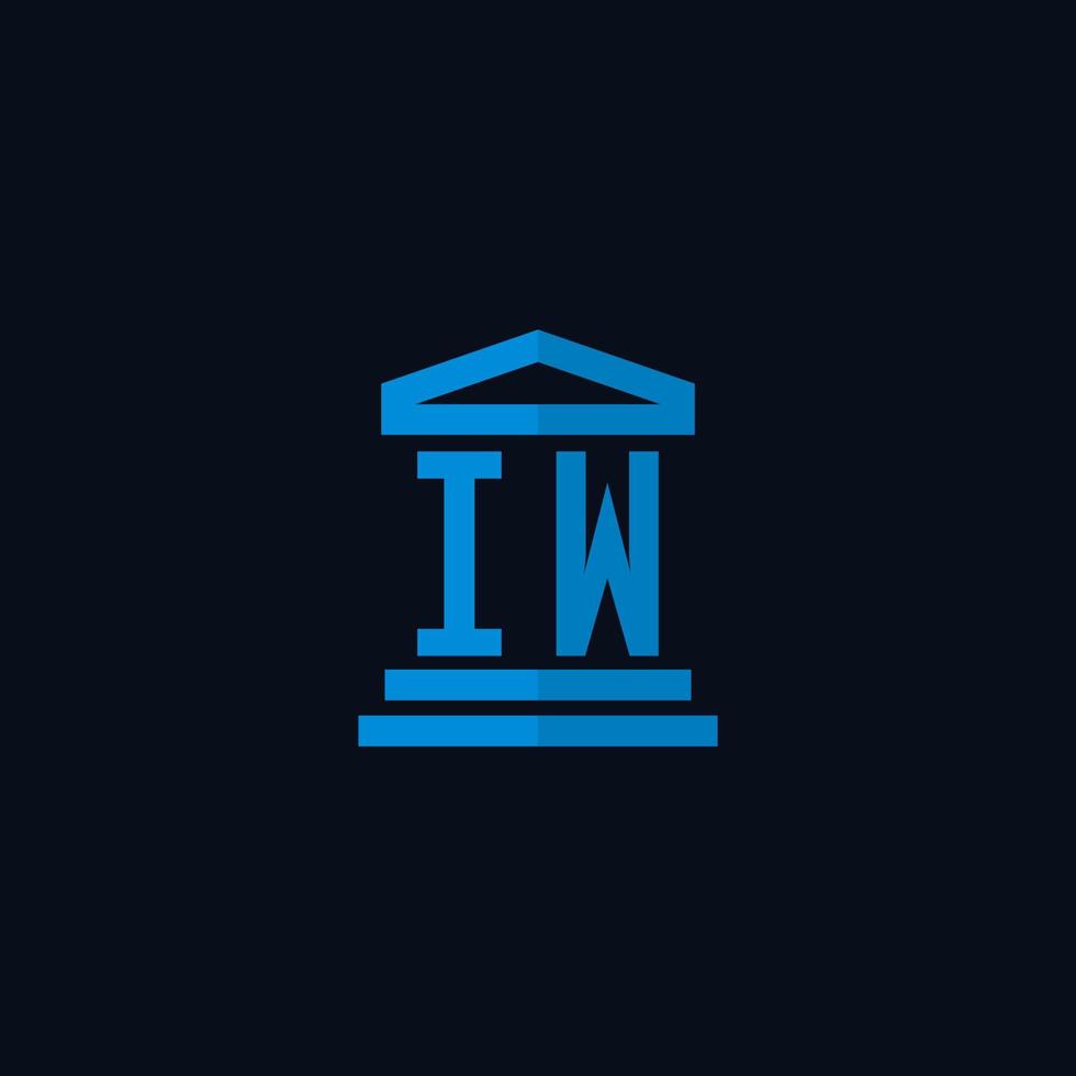 iw monogramme de logo initial avec vecteur de conception d'icône de bâtiment de palais de justice simple