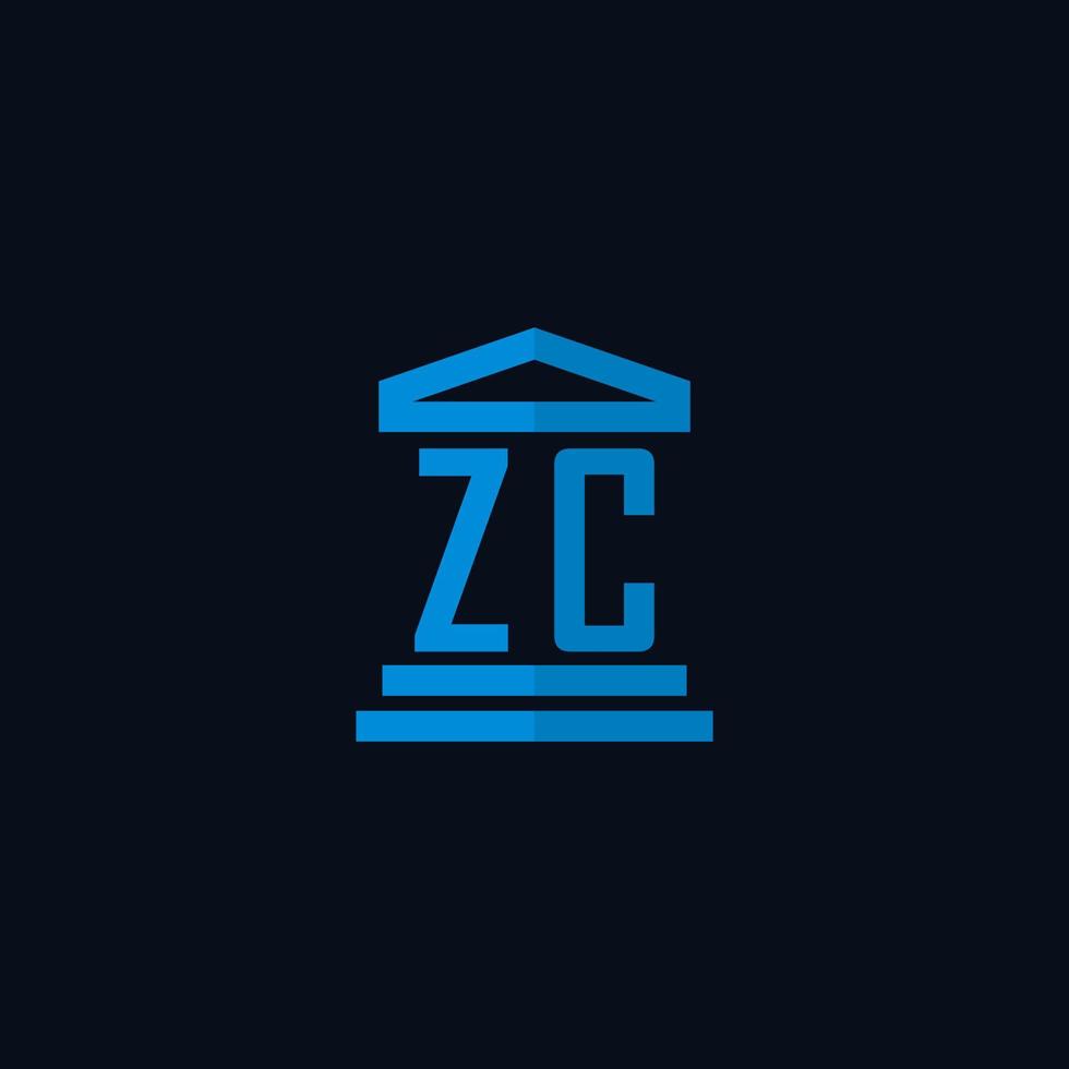 monogramme de logo initial zc avec vecteur de conception d'icône de bâtiment de palais de justice simple