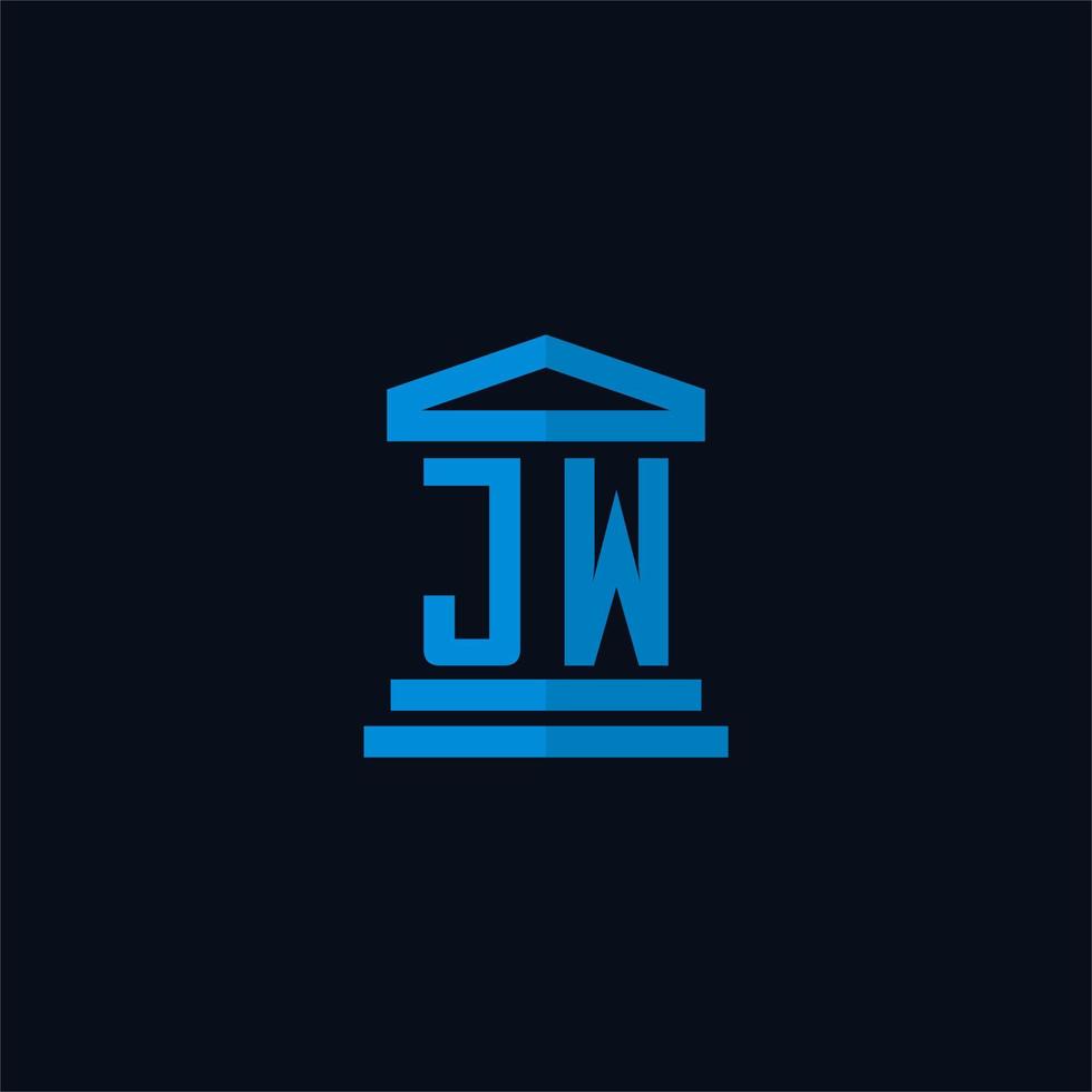 monogramme de logo initial jw avec vecteur de conception d'icône de bâtiment de palais de justice simple