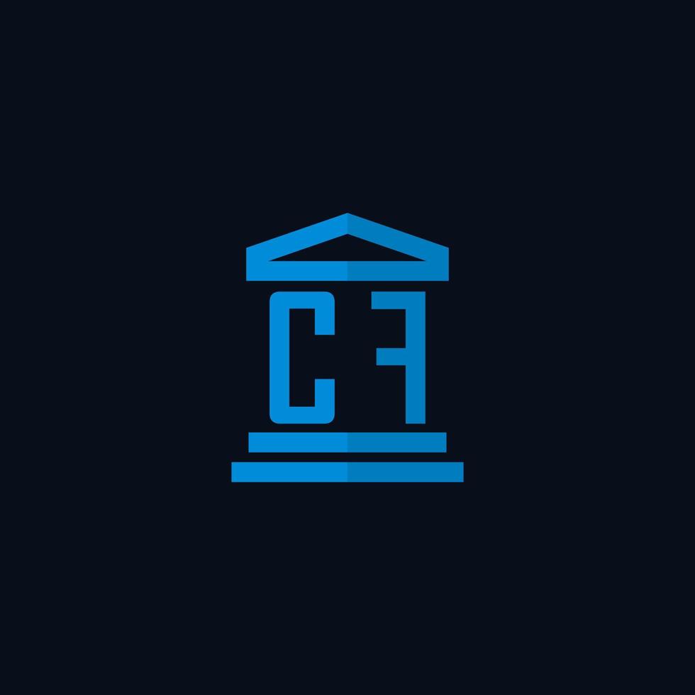 monogramme de logo initial cf avec vecteur de conception d'icône de bâtiment de palais de justice simple