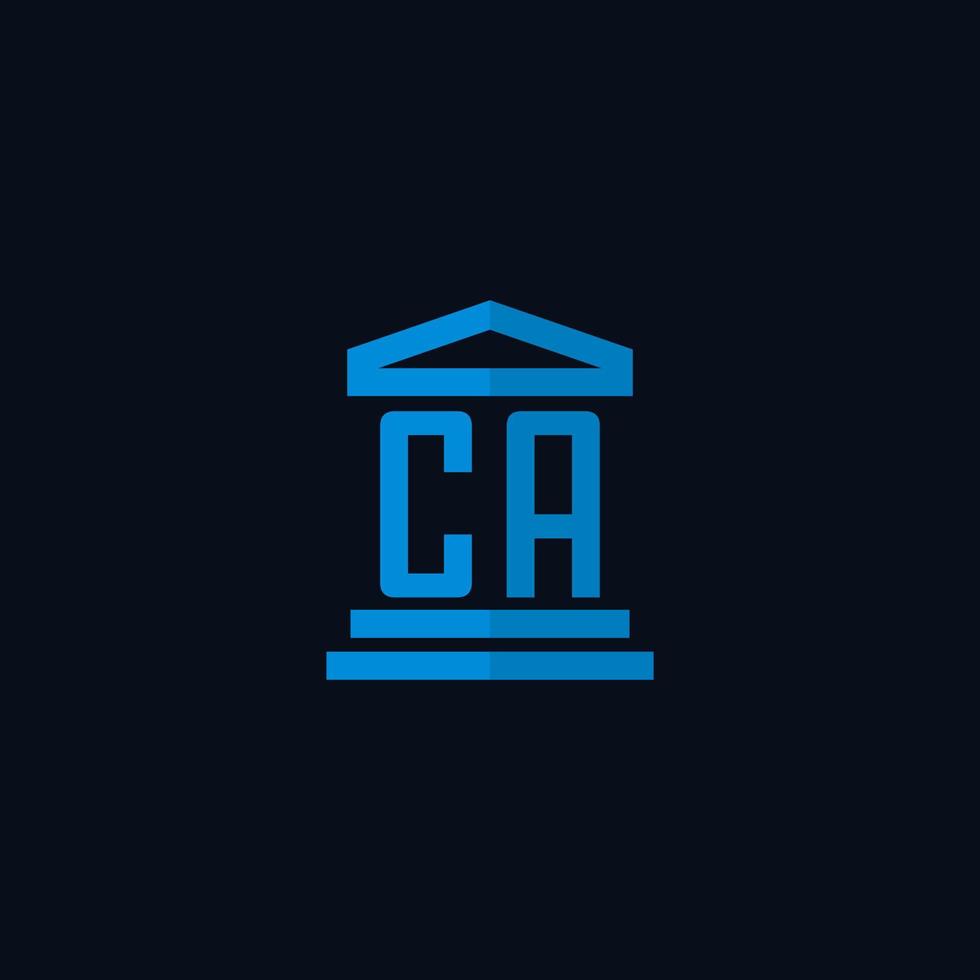 ca monogramme de logo initial avec vecteur de conception d'icône de bâtiment de palais de justice simple