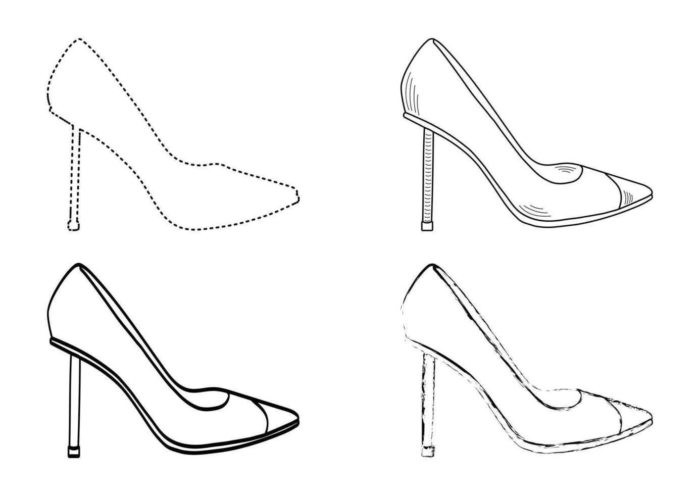 dessin croquis contour silhouette de chaussures pour femmes à la mode. style de ligne et coups de pinceau vecteur