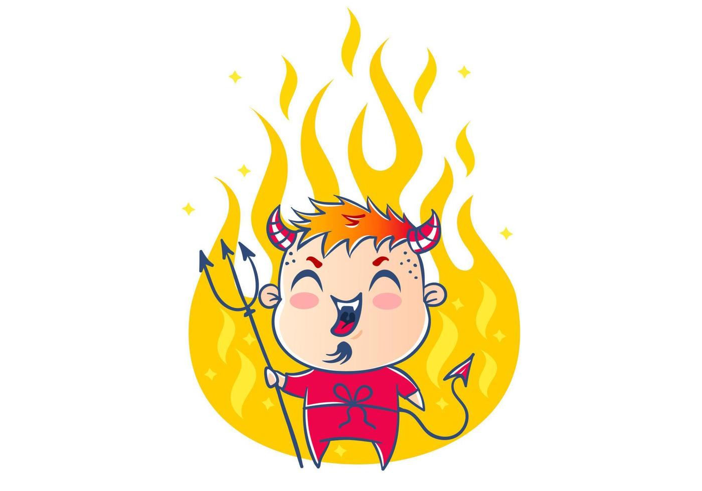 diable dans le feu dans un style kawaii vecteur