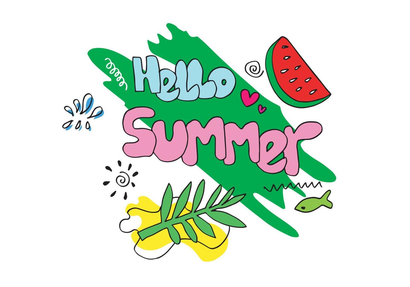 modèle de bannière de vente d'été avec style doodle. un été abstrait avec des feuilles de palmier et un élément de doodle. badge promotionnel pour vos créations saisonnières. vecteur