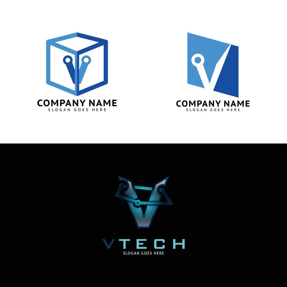 ensemble de lettre initiale v tech icône vecteur logo modèle illustration design