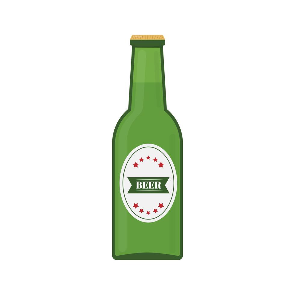 bouteille verte de bière isolée sur blanc. icône de vecteur plat. élément vectoriel de conception facile à modifier pour la conception de votre logo de brasserie, affiche, bannière, dépliant, t-shirt, menu de bar ou de pub, etc.