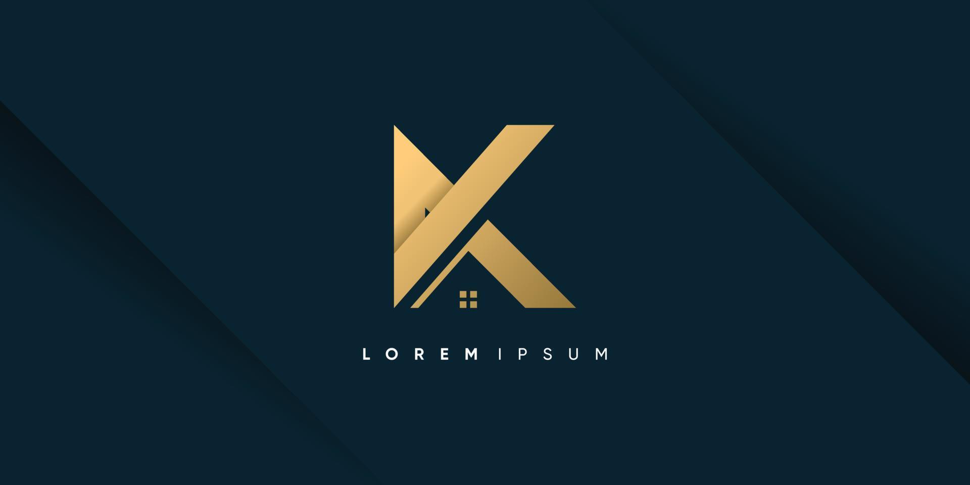 vecteur de conception de logo lettre k avec concept de maison créative