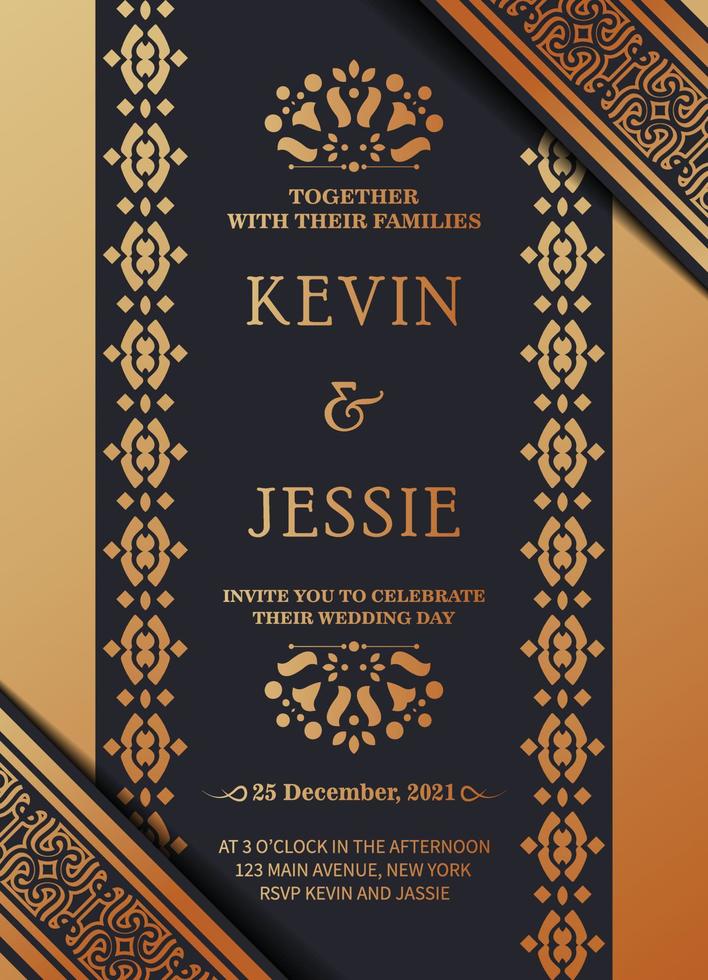 invitation de mariage élégante avec motif de motif vecteur