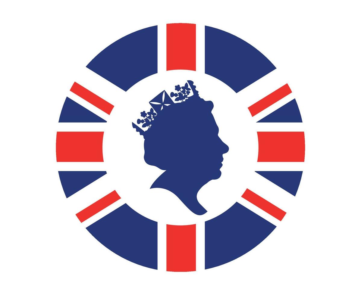 visage de la reine elizabeth blanc et bleu avec drapeau du royaume uni britannique emblème national de leurope icône illustration vectorielle élément de conception abstraite vecteur