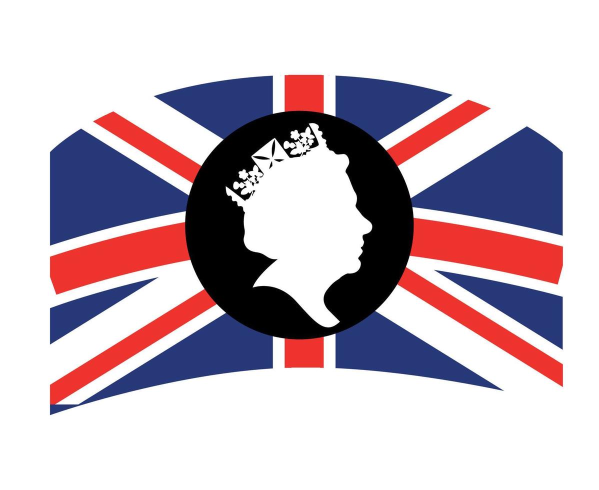 visage de la reine elizabeth noir et blanc avec drapeau du royaume uni britannique emblème national de leurope illustration vectorielle élément de conception abstraite vecteur